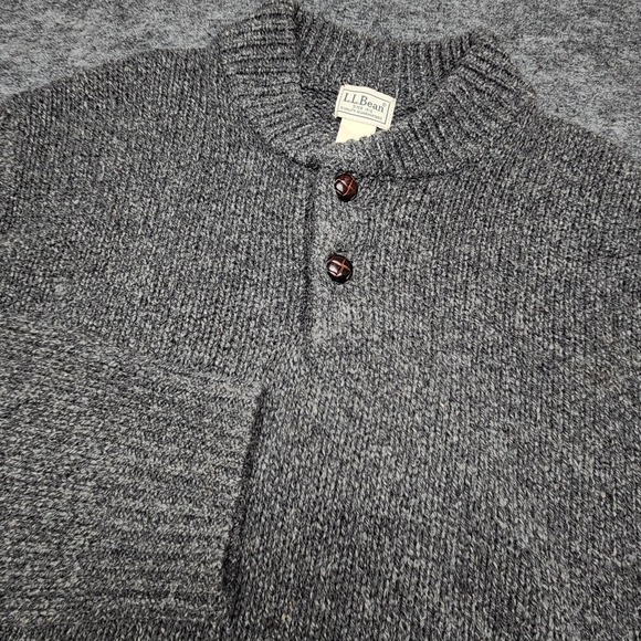 L.L. Bean Other - LL Bean Mens Lambswool Ragg Wool Henley Pullover Sweater Gray Large